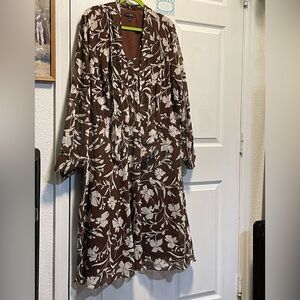 Brown Floral Long Sleeve Dress